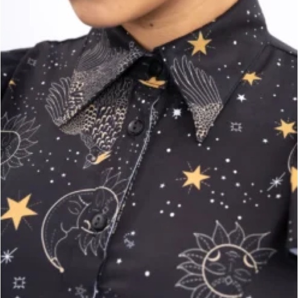 Astrology Women Icone Black and Gold Button Down Shirt size L - Picture 2 of 7